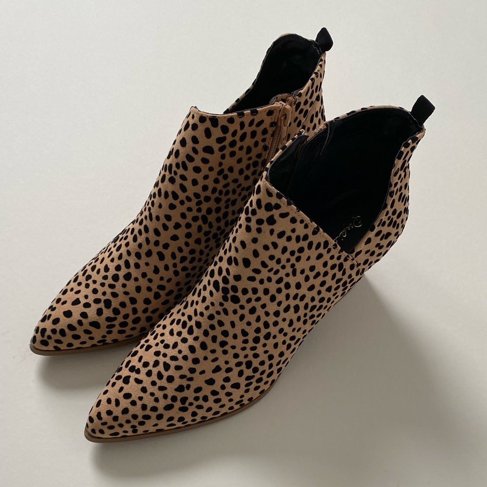 qupid, tan boots with black leopard print